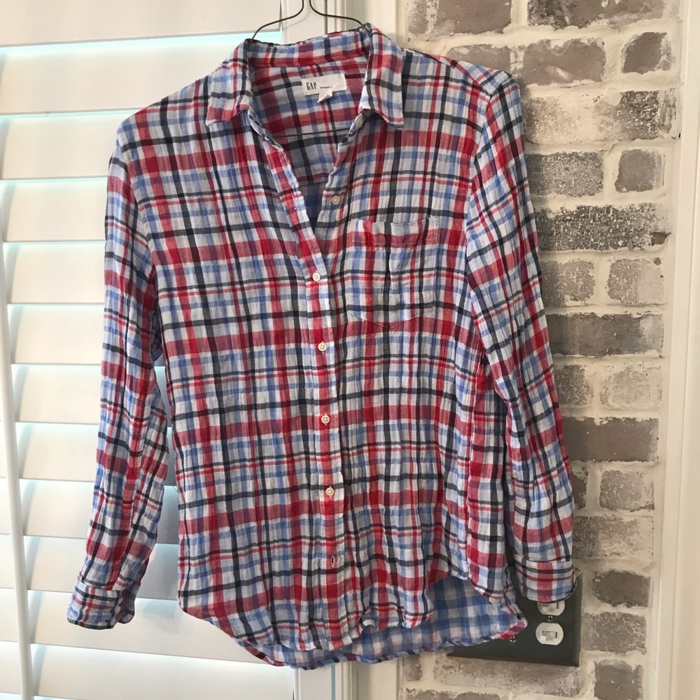 Gap Boyfriend Fit Plaid Blouse